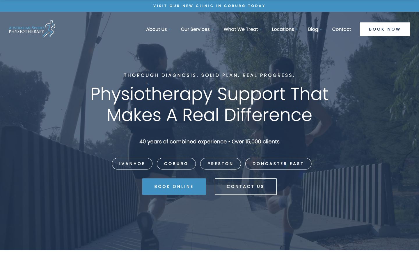 Australian Sports Physio homepage displayed on a desktop computer