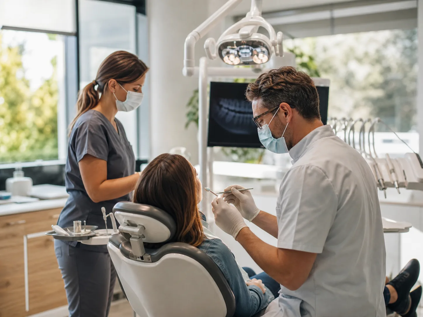 Dental clinician working with a patient in a dental clinic